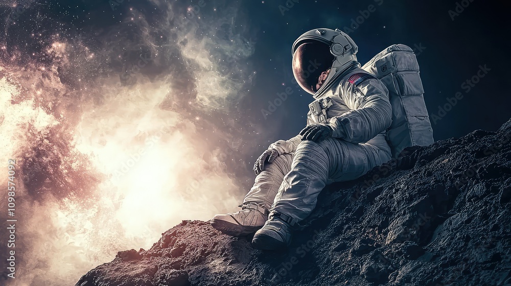 Aufkleber astronaut in space exploration setting on the surface of mars, capturing the vastness of the univers