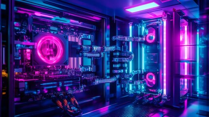 Obraz premium Spectacular Neon PC Build with Futuristic Design