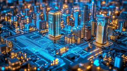 Futuristic City on a Circuit Board