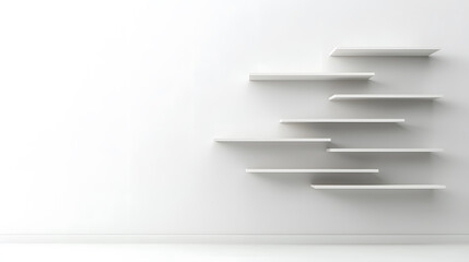 Obraz premium Asymmetrical Wall-Mounted Shelving Unit | Modern Home Decor with Unique Design | Stylish Floating Shelves for Displaying Books, Art, and Accessories