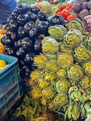 Moroccan Markets: Eggplants & artichokes for sale