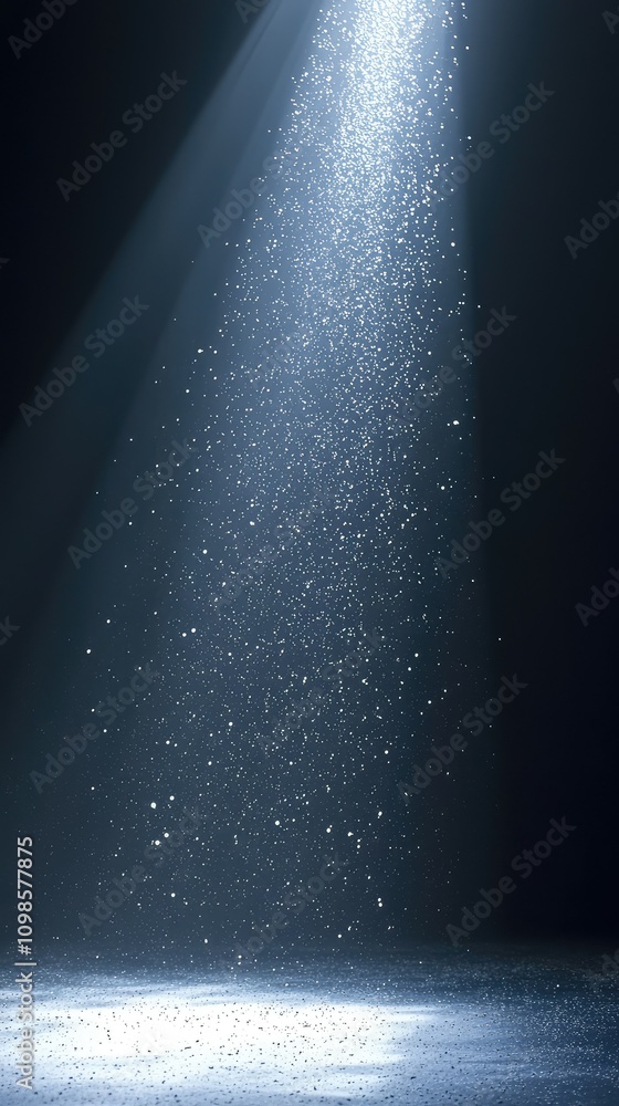 Poster ethereal particles of dust floating gracefully in a soft, illuminated beam of light creating a mysti