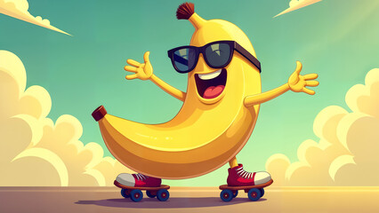 Banana Rollerblading in Sunglasses