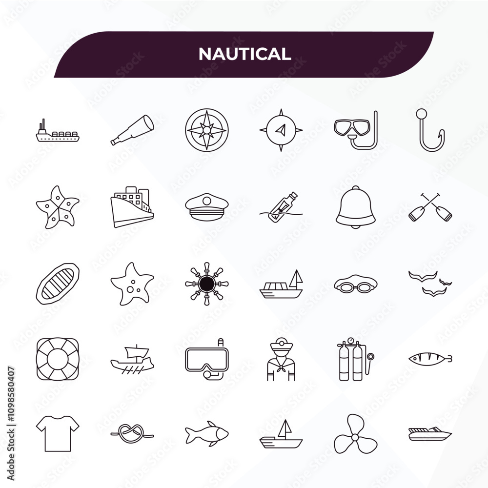 Aufkleber fully editable outline icon collection from nautical concept. thin line icons set such as ocean wave