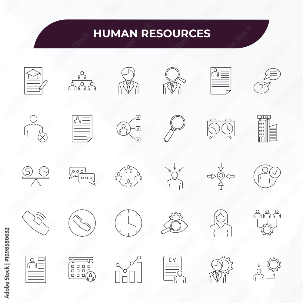 Poster fully editable outline icon collection from human resources concept. thin line icons set such as cur