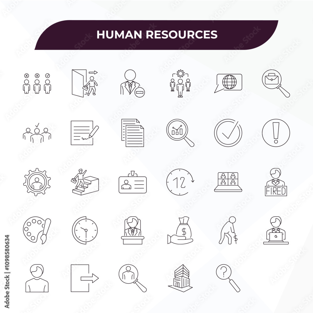 Poster fully editable outline icon collection from human resources concept. thin line icons set such as can