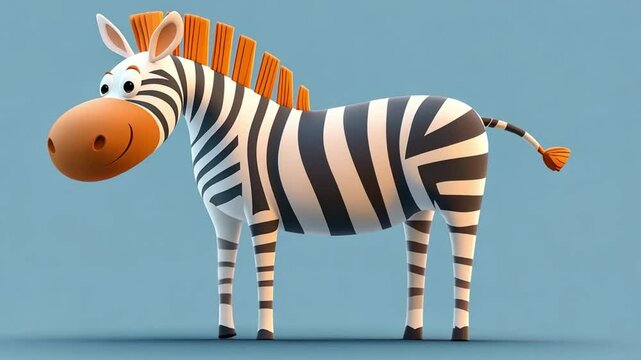 A cartoon zebra with orange mane stands against a blue background.