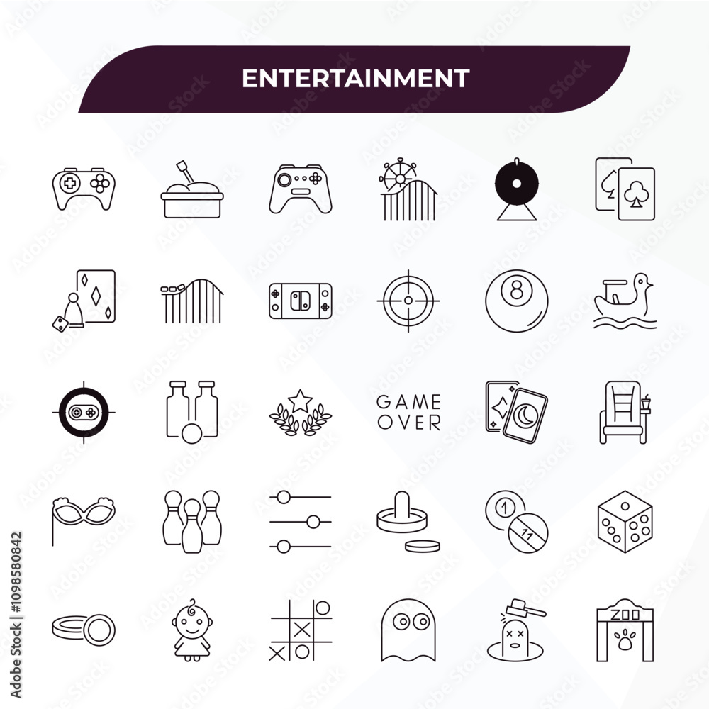 Poster fully editable outline icon collection from entertainment concept. thin line icons set such as game 
