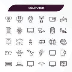 Fototapeta premium fully editable outline icon collection from computer concept. thin line icons set such as webcamera, pc storage, restaurant app, televisions, computer video,
