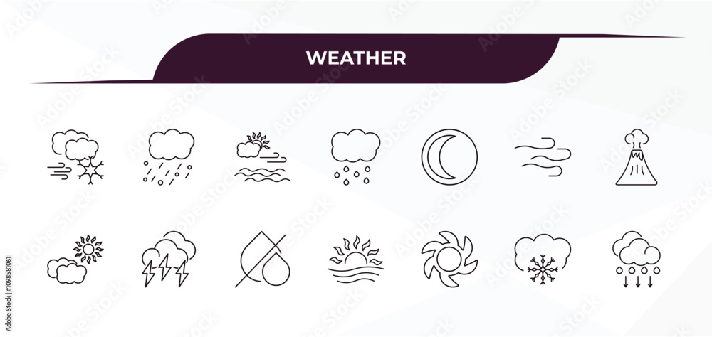 Poster fully editable outline icon collection from weather concept. thin line icons set such as blizzard, h