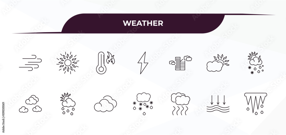 Poster fully editable outline icon collection from weather concept. thin line icons set such as gust, sunsh