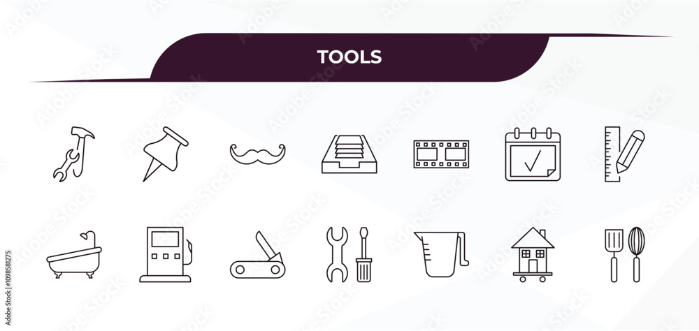 Poster fully editable outline icon collection from tools concept. thin line icons set such as tools and ute