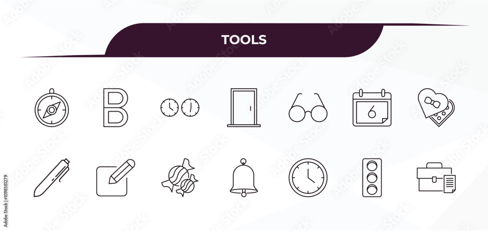 Poster fully editable outline icon collection from tools concept. thin line icons set such as cardinal, bol