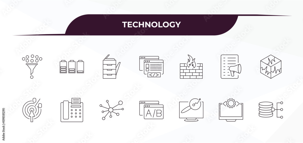 Poster fully editable outline icon collection from technology concept. thin line icons set such as sales fu