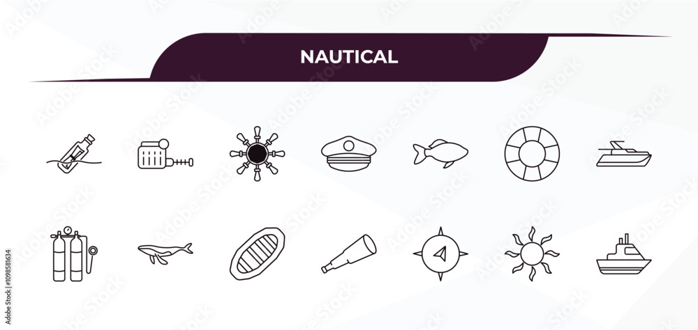 Poster fully editable outline icon collection from nautical concept. thin line icons set such as lighthouse
