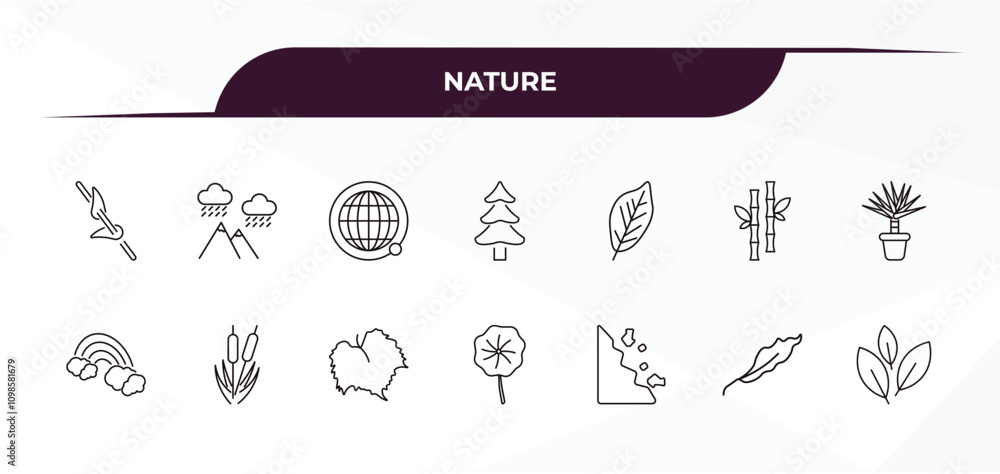 Poster fully editable outline icon collection from nature concept. thin line icons set such as perfoliate, 