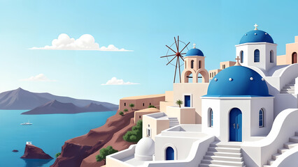 Obraz premium Traditional Greek Landscape Overlooking the Aegean Sea