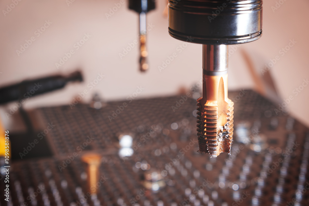 Poster manufacturing professional metalworking machine. industrial concept. programmable modern cnc digital