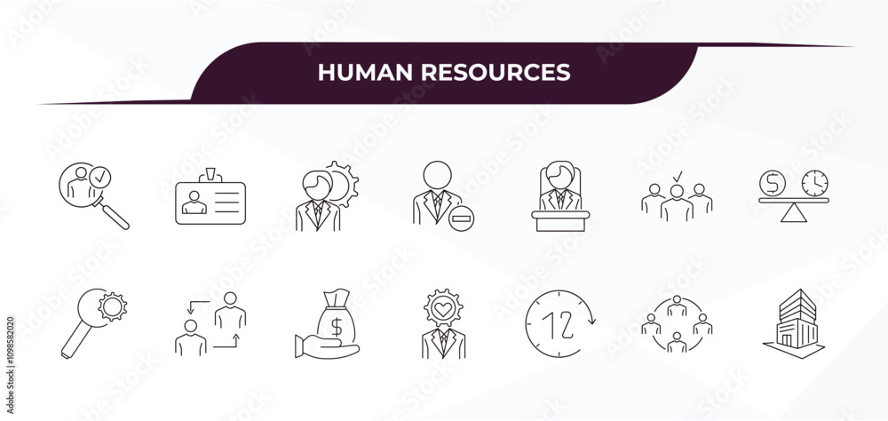 Poster fully editable outline icon collection from human resources concept. thin line icons set such as hir