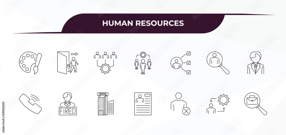 Poster fully editable outline icon collection from human resources concept. thin line icons set such as art