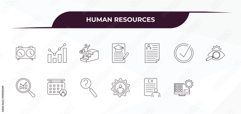 Poster fully editable outline icon collection from human resources concept. thin line icons set such as che