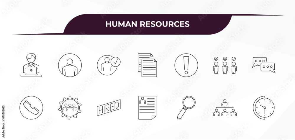 Poster fully editable outline icon collection from human resources concept. thin line icons set such as wor