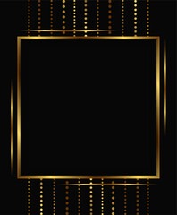 Vector holiday dark background with shining square frame and golden beads