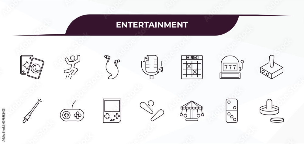 Poster fully editable outline icon collection from entertainment concept. thin line icons set such as magic