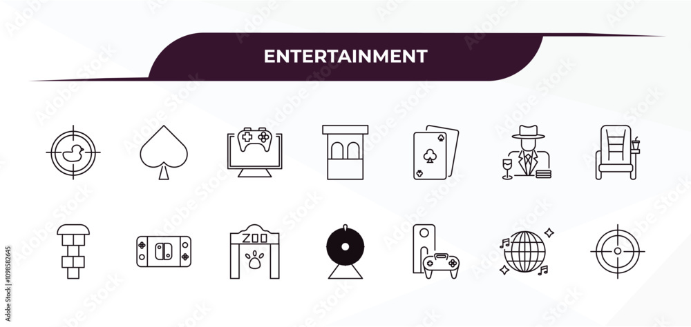 Poster fully editable outline icon collection from entertainment concept. thin line icons set such as shoot