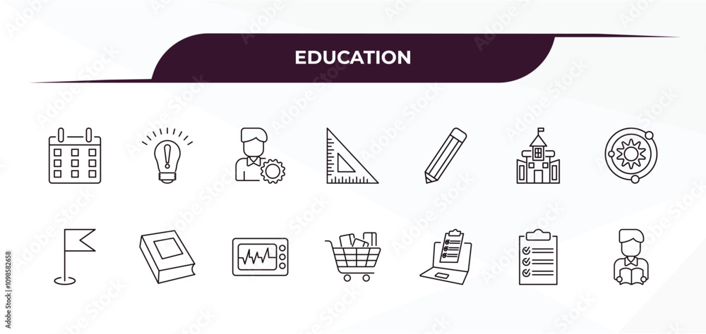 Poster fully editable outline icon collection from education concept. thin line icons set such as monthly c