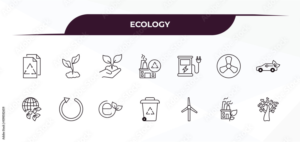 Poster fully editable outline icon collection from ecology concept. thin line icons set such as recycled pa