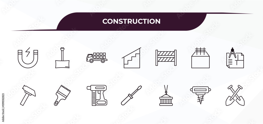 Poster fully editable outline icon collection from construction concept. thin line icons set such as inclin