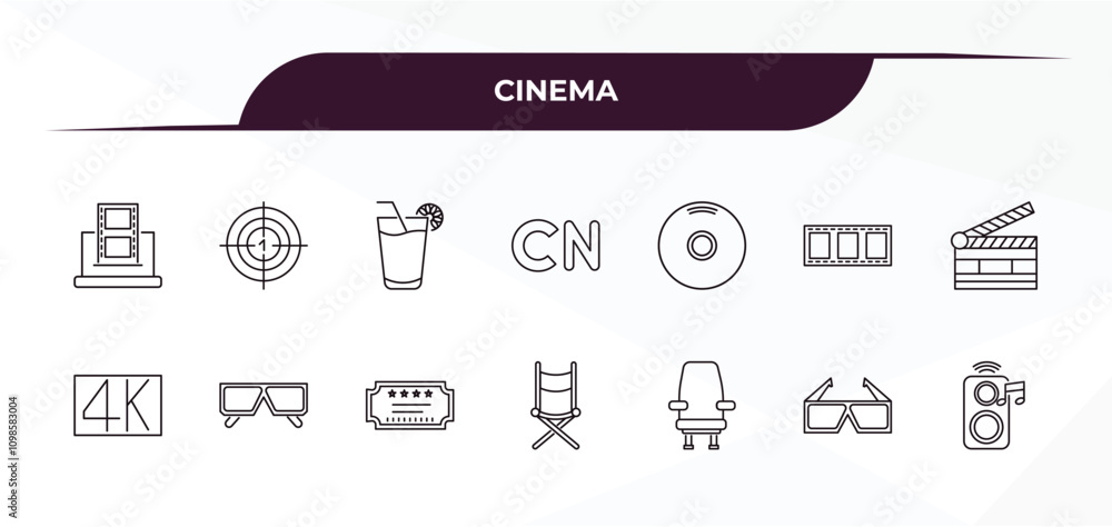 Poster fully editable outline icon collection from cinema concept. thin line icons set such as laptop with 