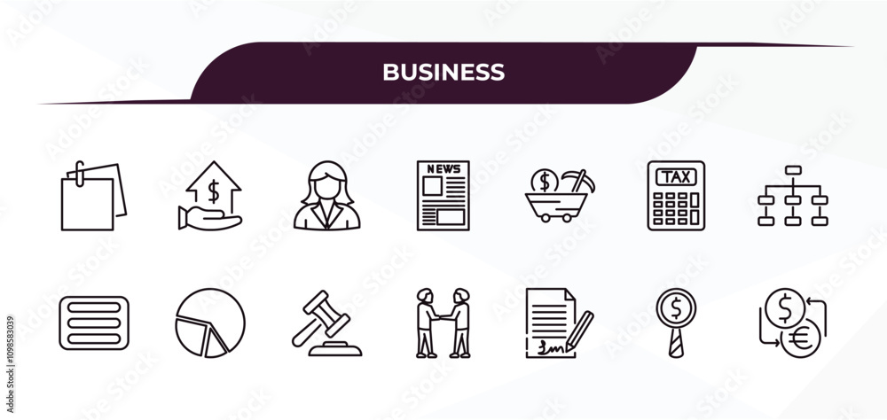 Aufkleber fully editable outline icon collection from business concept. thin line icons set such as post it, m