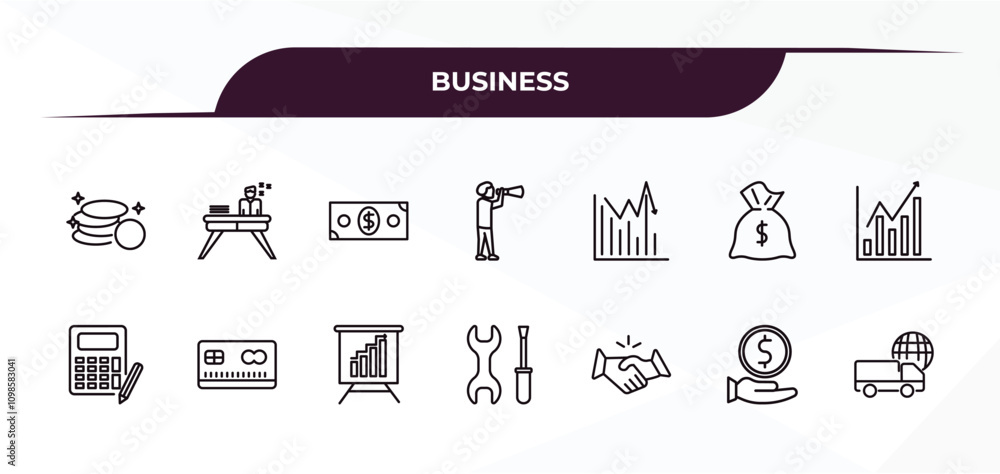 Poster fully editable outline icon collection from business concept. thin line icons set such as stack of g