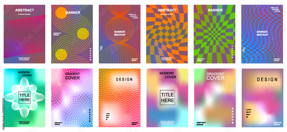 Poster modern gradient cover background design set. cover card. vibrant 3d geometric shapes compositions. b