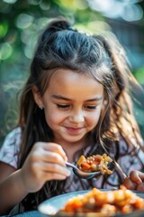 A young child enjoying a meal, great for family and kid-related projects