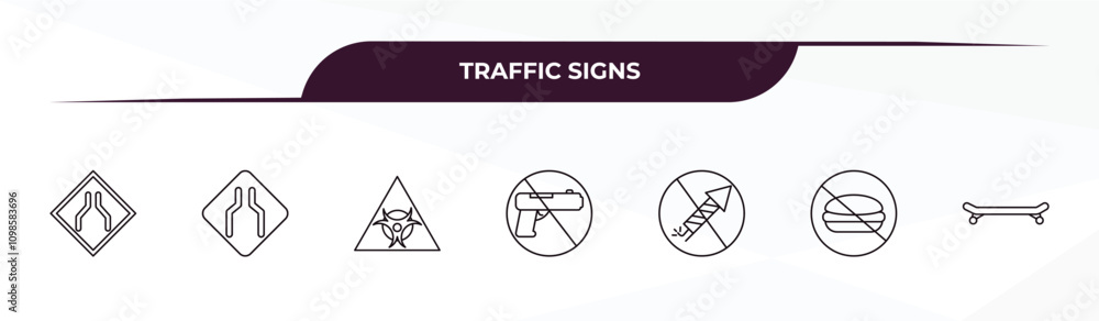Poster fully editable outline icon collection from traffic signs concept. thin line icons set such as narro