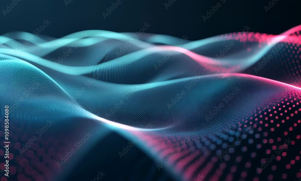 Poster dynamic neon wave patterns in futuristic digital landscape animation