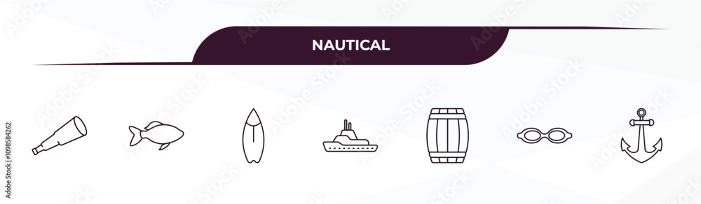 Poster fully editable outline icon collection from nautical concept. thin line icons set such as nautical m