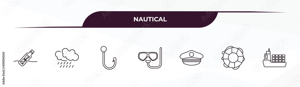 Poster fully editable outline icon collection from nautical concept. thin line icons set such as lighthouse