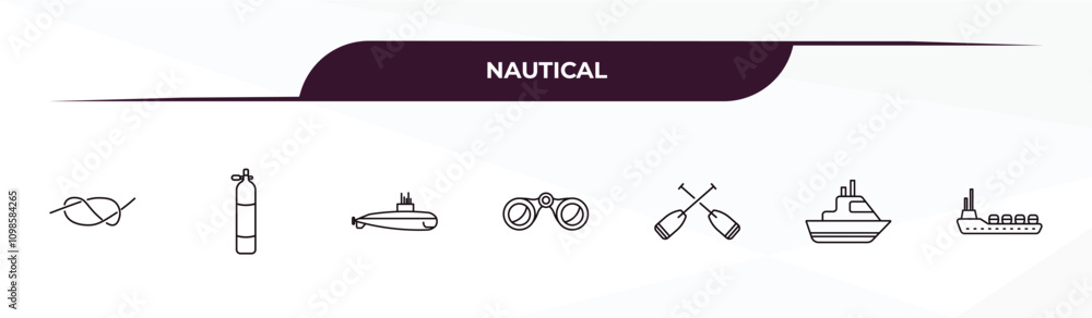 Poster fully editable outline icon collection from nautical concept. thin line icons set such as compass, a