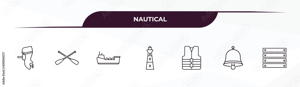 Poster fully editable outline icon collection from nautical concept. thin line icons set such as boat engin