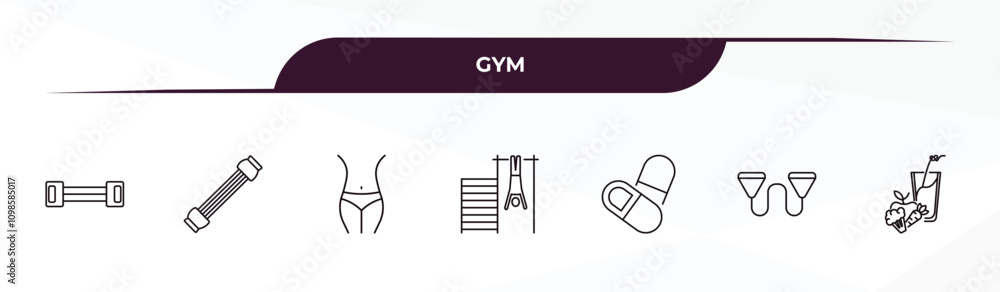 Poster fully editable outline icon collection from gym concept. thin line icons set such as arms extender, 
