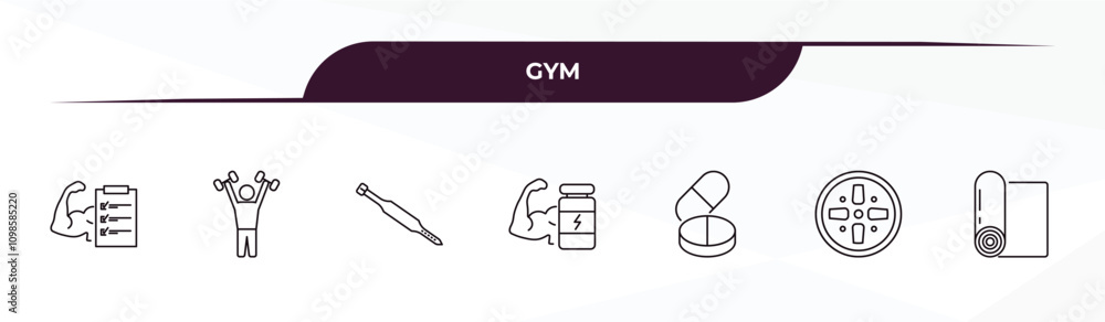 Poster fully editable outline icon collection from gym concept. thin line icons set such as to do list, dum
