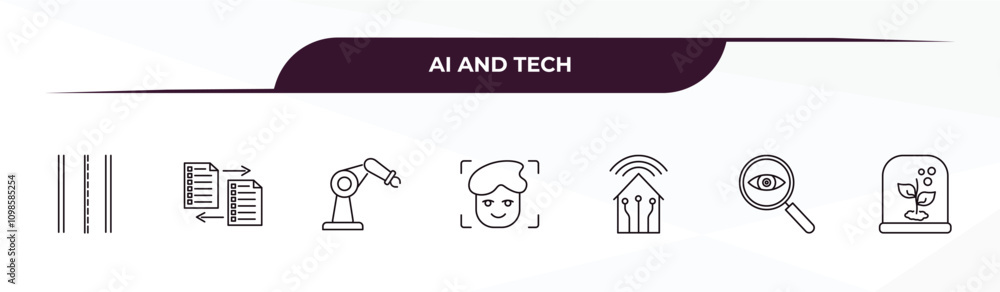 Poster fully editable outline icon collection from ai and tech concept. thin line icons set such as road, m
