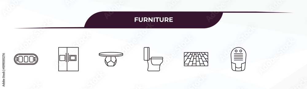 Poster fully editable outline icon collection from furniture concept. thin line icons set such as card tabl