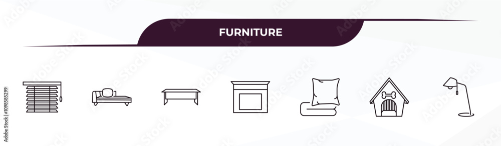 Poster fully editable outline icon collection from furniture concept. thin line icons set such as window co