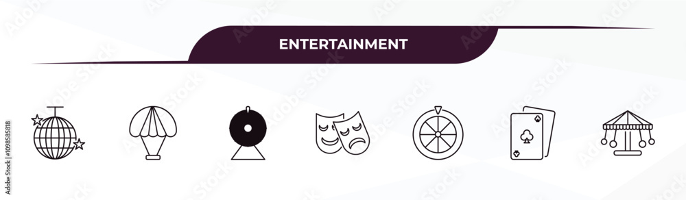 Poster fully editable outline icon collection from entertainment concept. thin line icons set such as disco