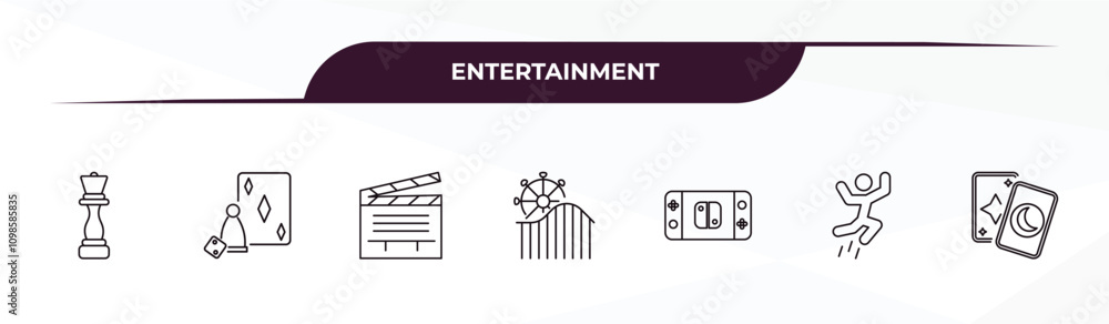 Poster fully editable outline icon collection from entertainment concept. thin line icons set such as chess